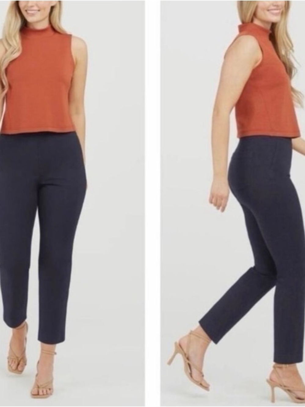 SPANX Cropped Slim Ankle Pants in Navy Sz Small P Skinny straight petite short